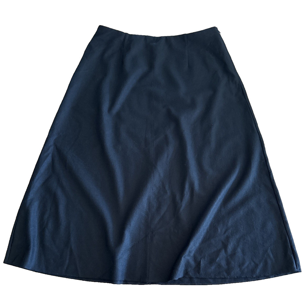 Eileen Fisher Boiled 100% Wool Jersey A-Line Skirt Black Petite Large